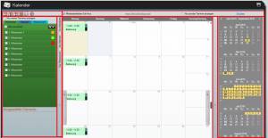 Abb. 13: 3 Übersichten im Modul Kalender: 
Links: Übersicht über Elemente / Mitte: Übersicht im Terminkalender / Rechts:...